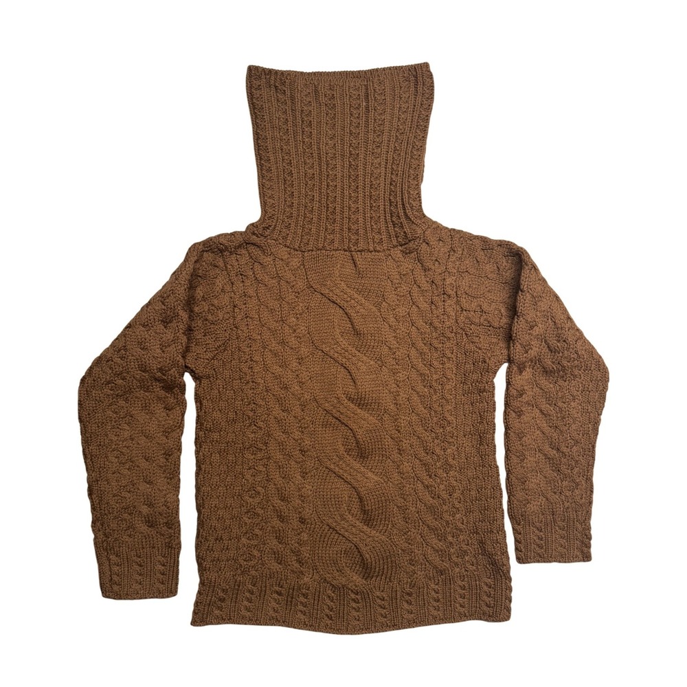 Inis Crafts Brown Cable Knit Turtleneck Sweater Aran Knit Small